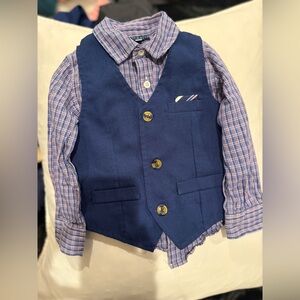 Andy & Evan Navy Vest and Checkered Shirt Set